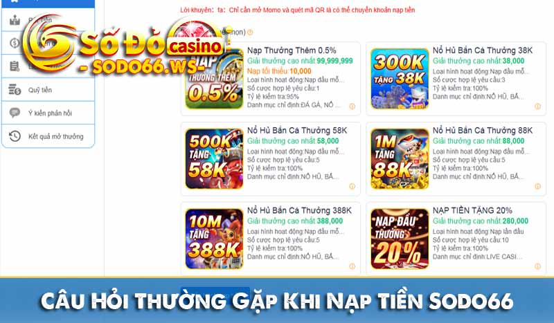 Câu Hỏi Thường Gặp Khi Nạp Tiền Sodo66